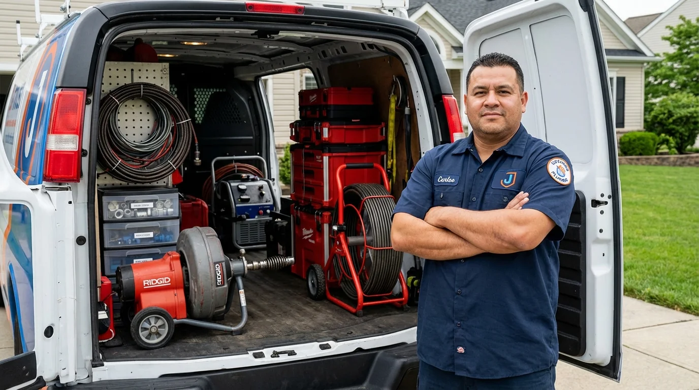 Professional drain cleaning equipment and Johns Plumbing LLC plumber in Woodlawn