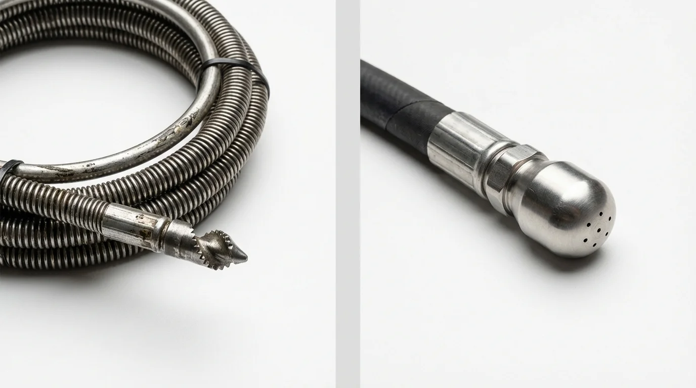Drain snake cable and hydro jetting nozzle used for drain cleaning in Woodlawn, IL