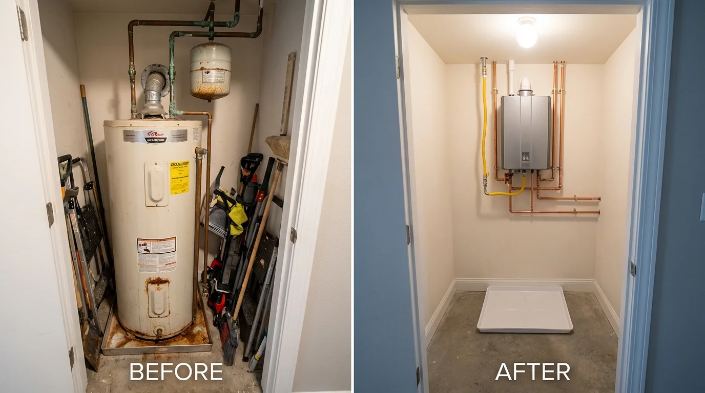 Tank water heater versus wall-mounted tankless unit comparison for Woodlawn, IL homeowners