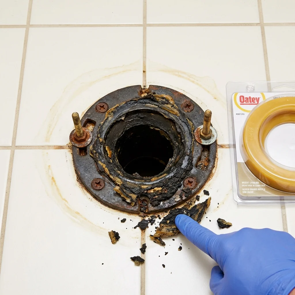 Failed wax ring showing water seepage at the base of a toilet in a Woodlawn, IL home